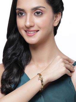 ZENEME - White & Red Gold-Plated CZ Studded Openable Bangle Kada Cuff Bracelet