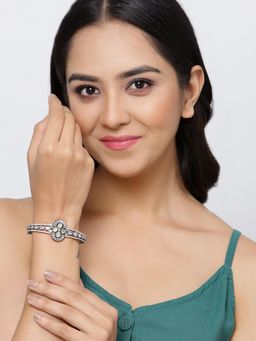 ZENEME - Green Rose Gold Plated Gunmetal Toned American Diamond Bracelet