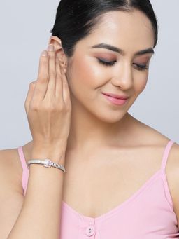 ZENEME - Pink Rhodium-Plated Silver Toned American Diamond Charming Bracelet