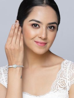 ZENEME - Lime Green Rhodium-Plated Silver Toned American Diamond Charming Bracelet