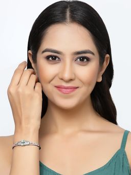 ZENEME - Sea Green Rose Gold Plated Gunmetal Toned American Diamond Kada Bracelet