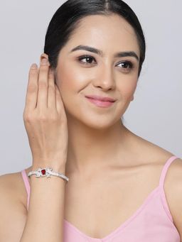 ZENEME - Red Rhodium-Plated Silver Toned Crystal AD Bracelet