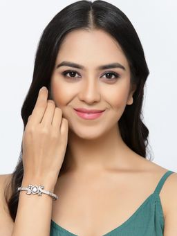 ZENEME - White Rose Gold Plated Gunmetal Brass Crystal AD Bracelet