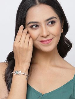 ZENEME - Green Rose Gold Plated Gunmetal Brass Crystal AD Bracelet