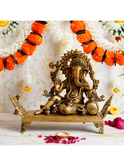 eCraftIndia - Blessing Lord Ganesha In Resting Pose Antique Look Handcrafted Premium Brass Idol