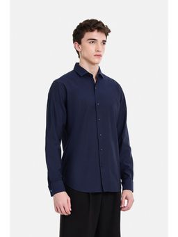 Snitch - Navy Blue Micro Full Sleeves Slim Formal Shirt for Men
