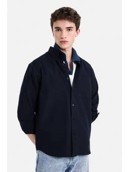 Snitch - Navy Blue Solid Full Sleeves Regular Work Shirt for Men
