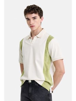 Snitch - Off-White Colour-Block Half Sleeves Regular Casual Polo T-Shirt