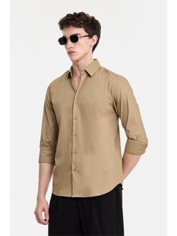 Snitch - Beige Solid Full Sleeves Slim Semi Formal Shirt for Men