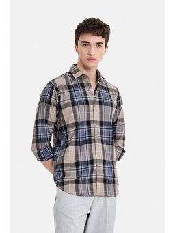 Snitch - Beige Plaid Full Sleeves Slim Work Shirt for Men