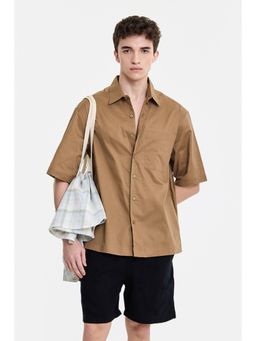 Snitch - Brown Solid Half Sleeves Oversized Casual Shirt for Men