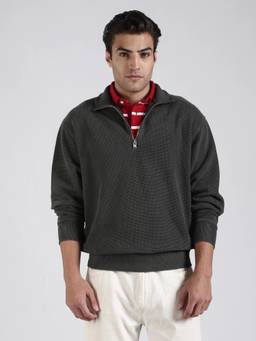 Tommy Hilfiger - Black Textured Relaxed Fit Cotton Sweatshirt