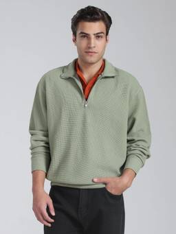 Tommy Hilfiger - Green Textured Relaxed Fit Cotton Sweatshirt