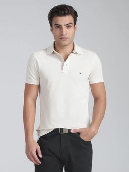 Tommy Hilfiger - Men's White Solid Slim Fit Cotton Polo T-Shirt