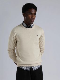 Tommy Hilfiger - Beige Solid Regular Fit Cotton Sweatshirt