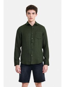 Snitch - Dark Green Textured Full Sleeves Slim Work Shirt for Men