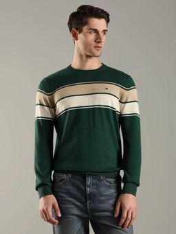 Tommy Hilfiger - Green Striped Regular Fit Cotton Sweatshirt