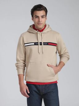 Tommy Hilfiger - Beige Solid Regular Fit Cotton Hoodie