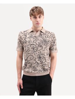 Rare Rabbit - Printed Beige Men's Polo T-Shirt