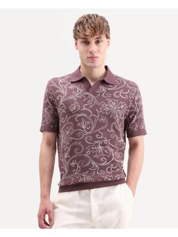 Rare Rabbit - Printed Chocolate Brown Men's Polo T-Shirt