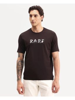 Rare Rabbit - Typography Dark Brown Men's T-Shirt