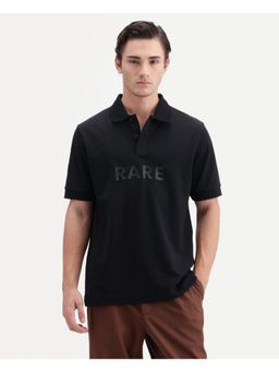 Rare Rabbit - Graphic Print Jet Black Men's Polo T-Shirt