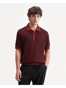Rare Rabbit - Vertical Stripes Dark Red Men's Polo T-Shirt