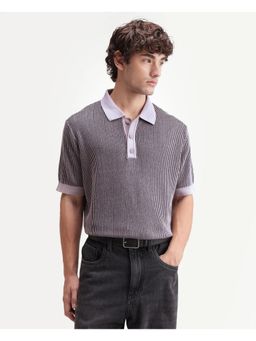 Rare Rabbit - Vertical Stripes Dusky Purple Men's Polo T-Shirt