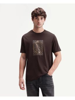 Rare Rabbit - Graphic Print Dark Brown Men's T-Shirt
