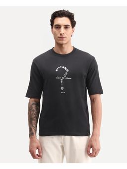 Rare Rabbit - Printed Jet Black Men's T-Shirt