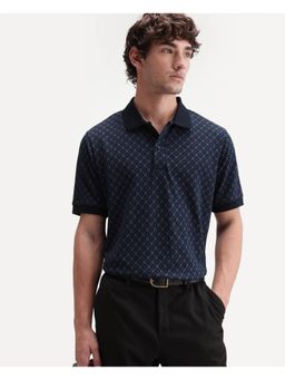 Rare Rabbit - Geometric Navy Blue Men's Polo T-Shirt