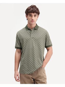 Rare Rabbit - Geometric Olive Men's Polo T-Shirt