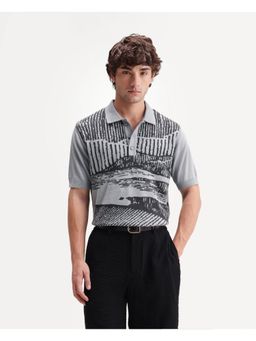 Rare Rabbit - Printed Dusky Blue Men's Polo T-Shirt