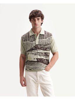 Rare Rabbit - Printed Pastel Green Men's Polo T-Shirt