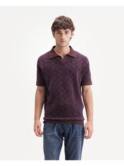 Rare Rabbit - Self Design Dark Brown Men's Polo T-Shirt