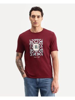 Rare Rabbit - Graphic Print Dark Red Men's T-Shirt