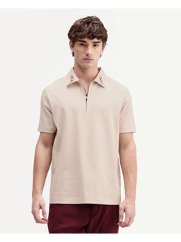 Rare Rabbit - Embroidered Beige Men's Polo T-Shirt
