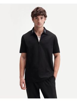Rare Rabbit - Embroidered Jet Black Men's Polo T-Shirt