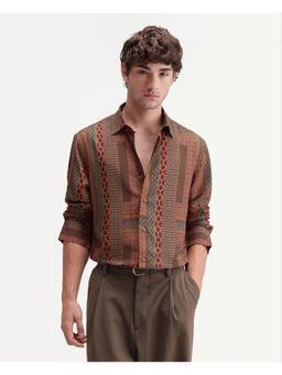 Rare Rabbit - Geometric Rust Brown Men's Shirt