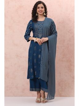 Rangriti - Blue Printed Suit Set (Set of 3)