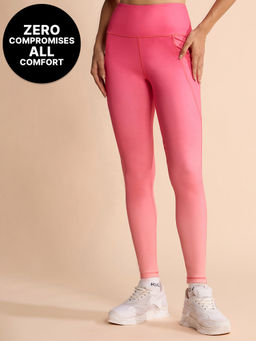 Kica - High Waisted Stretchable Leggings Ombre With Pockets For Gym And Training Pink