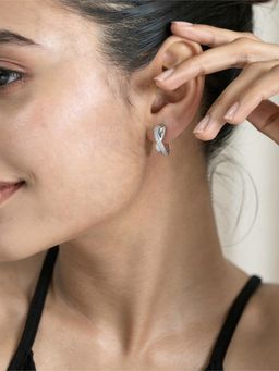 Ornate Jewels - 925 Silver Rhodium Plated White American Diamond Glimmering Twist Earrings
