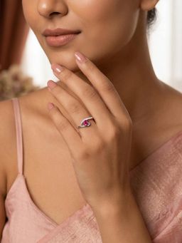 Ornate Jewels - 925 Silver Rhodium Plated Pink Ruby Heart Ring
