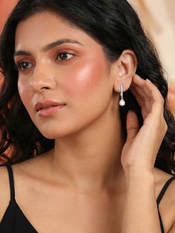 Ornate Jewels - 925 Silver Rhodium Plated White Pearl Lustre Hoop Earrings