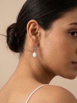 Ornate Jewels - 925 Silver Rhodium Plated White Pearl Luminous Drops Earrings