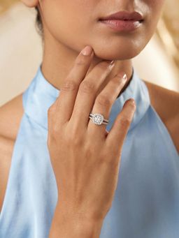 Ornate Jewels - 925 Silver Rhodium Plated White American Diamond Radiant Romance Ring