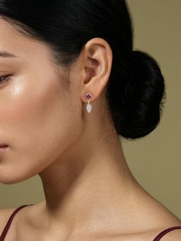 Ornate Jewels - 925 Silver Rhodium Plated Multi-Color Dazzling Duo Earrings
