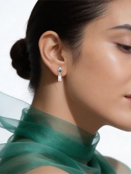 Ornate Jewels - 925 Silver Rhodium Plated Green Emerald Crystal Cascade Earrings