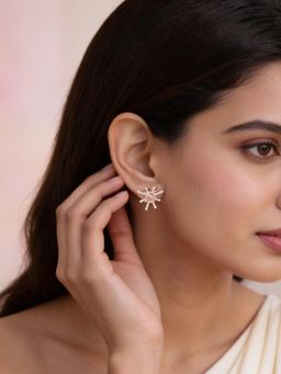 Ornate Jewels - 925 Silver Rose Gold Multi-Color American Diamond Sunburst Sparkle Earrings