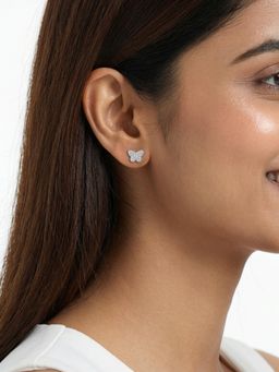 Ornate Jewels - 925 Silver Rhodium Plated White American Diamond Butterfly Bliss Earrings